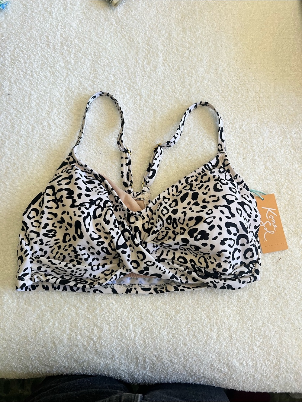 Kona Sol Black & Cream Leopard Swim Bralette